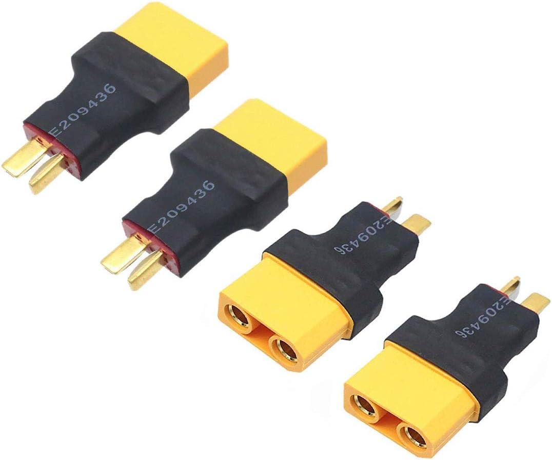 Set of 4 Adapters - Female XT90 to Male T Deans Connector, Ideal for RC Car, Airplanes and Lipo ESC Batteries - Wireless