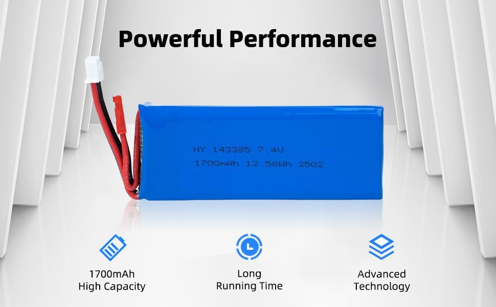 7,4V 1700mAh LiPo-batteri til RC-biler | Optimeret ydeevne | Sikkerhed og holdbarhed | Sølv