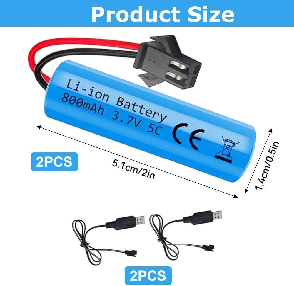 2 Batterie Li-Ion 3.7V 800mAh SM-2P con 2 Caricatori USB per RC