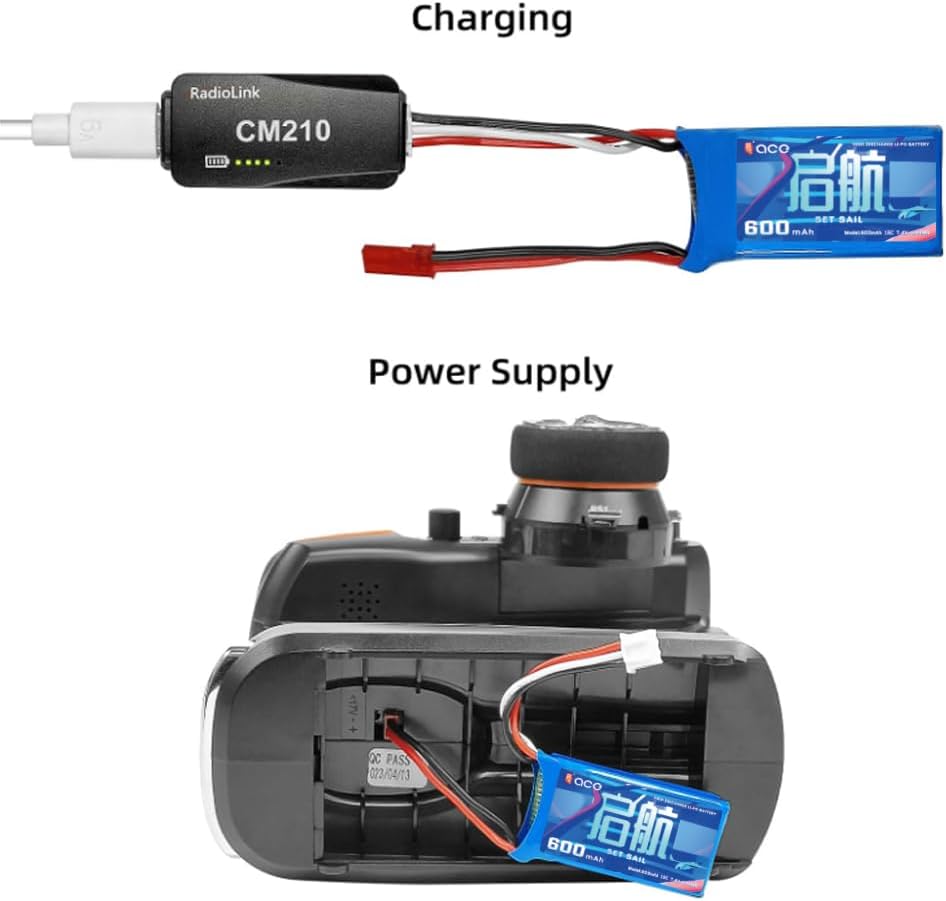 2 Li-ion 7.4V 600mAh 2S Batteries with SM-3P Connector + USB Cable - Compatible with RC Car DE82, TK3086B, TK-3082B, G20601, Stunt Flip Car