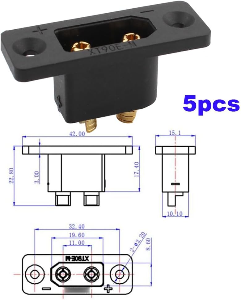 Set 5 Pairs XT60E-M | Mountable Male and Female Connector for Battery | Ideal for RC Model Airplanes, FPV Racing Drones