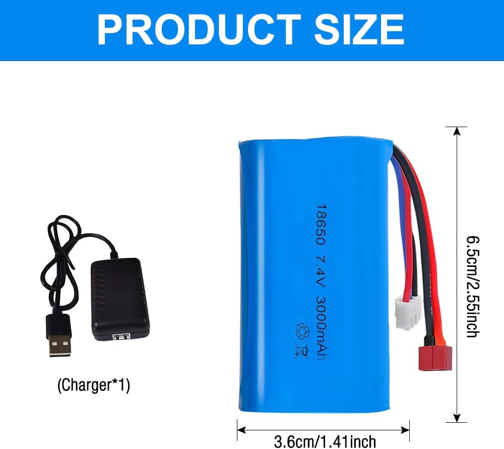 Set 2 Batterie LiPo 7.4V 3000mAh 2S Deans T + XH-3P con Caricatore LED per RC