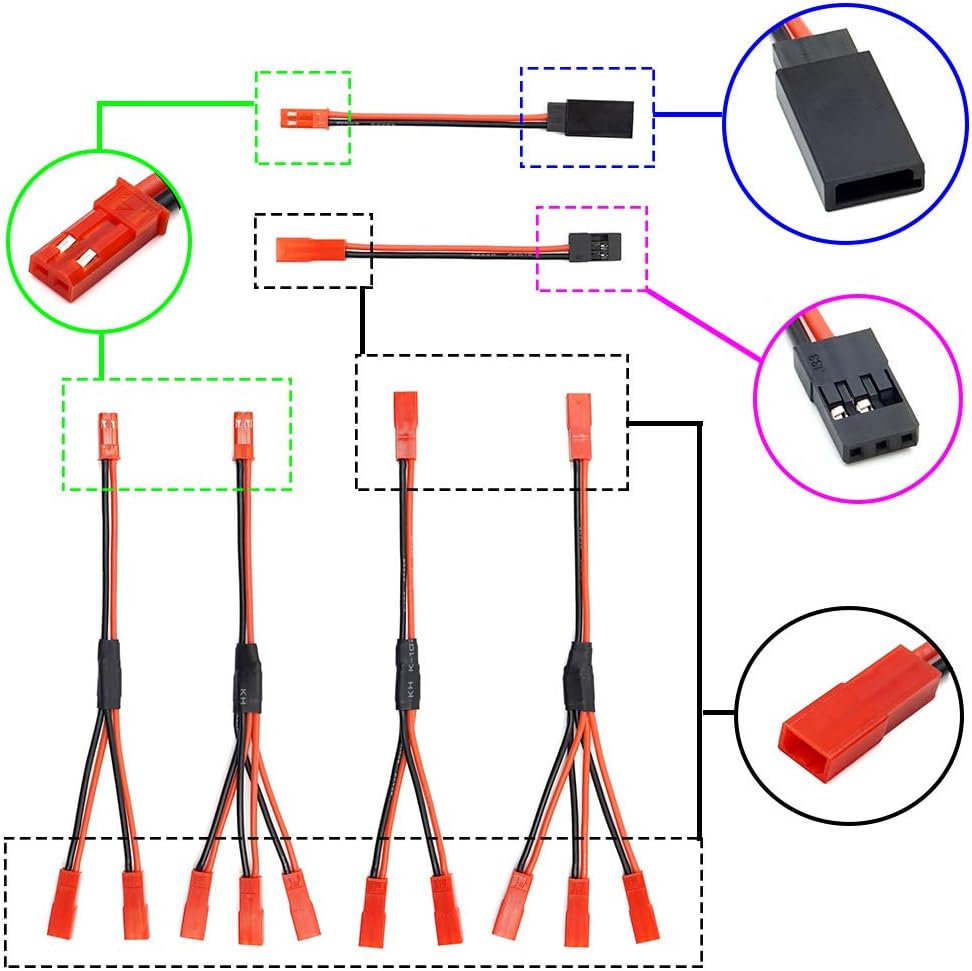 2 stk XT60 parallelkabel han til 2 hun og hun til 2 han 14AWG | RC Lipo batteriadaptere | droner, biler, fly, modelbygning