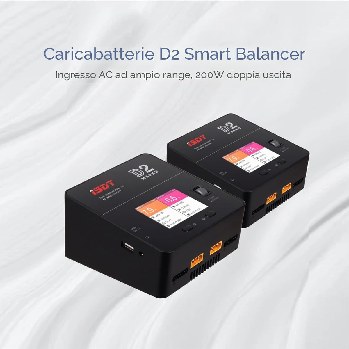 ISDT D2 Mark 2 Caricabatterie Intelligente Dual Channel AC per LiPo LiHV LiFe Li-Ion 1-6S, NiMH NiCd 1-16S, Pb 1-12S