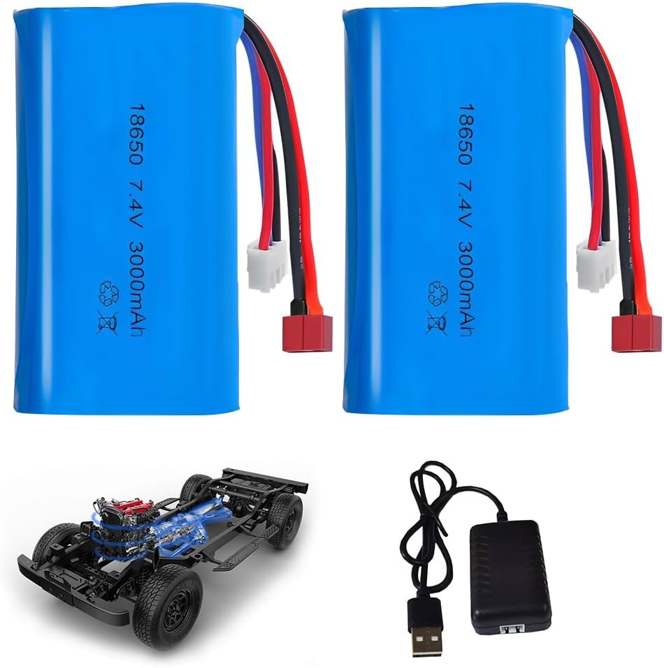 4 db 3.7V 3000mAh Li-ion akkumulátor készlet USB töltővel RC autókhoz, kompatibilitás a DE45 DE42 1:14 Off-road és Drift Racing modellekkel