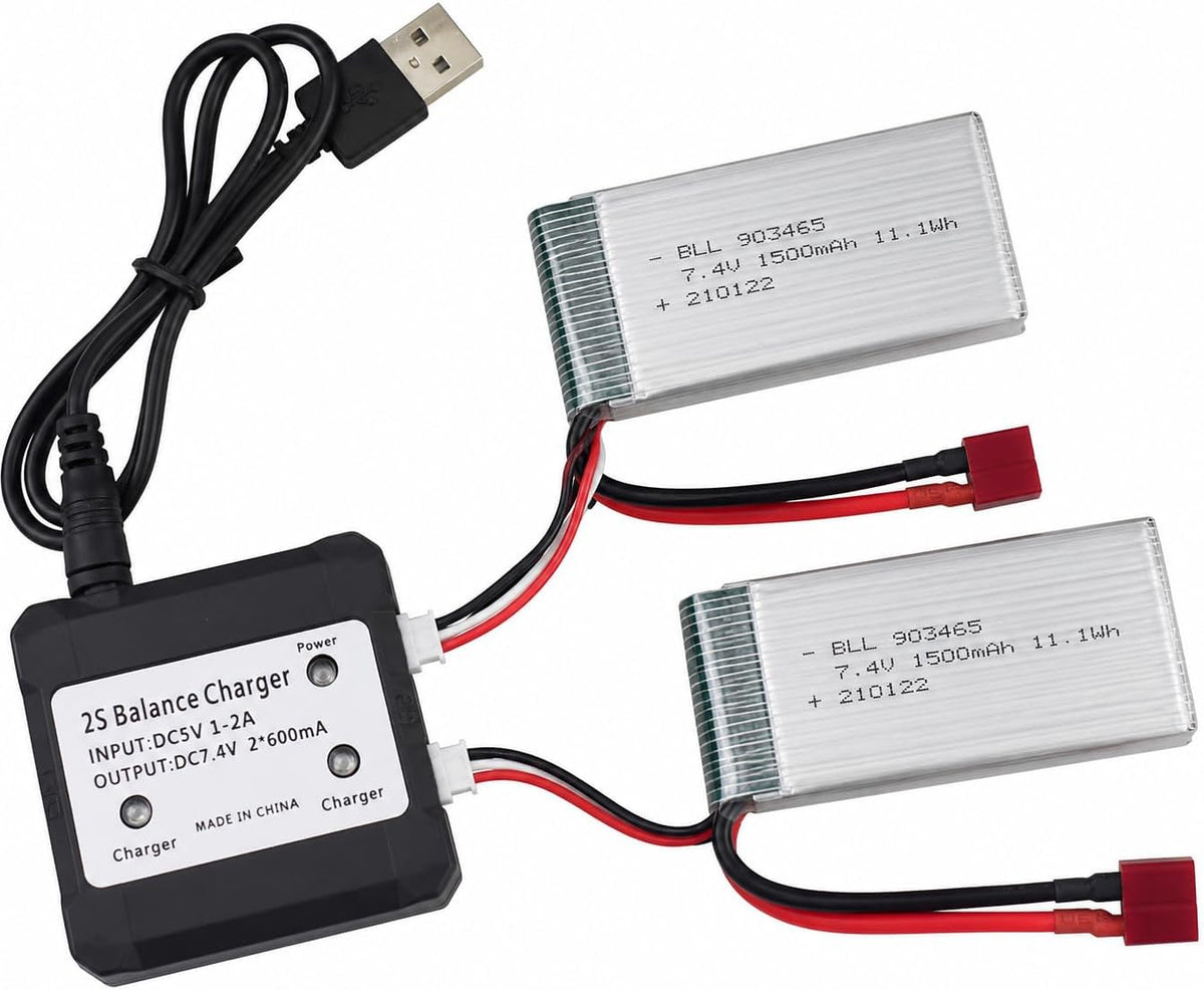 2 Batterie al Litio 7.4V 1500mAh con Caricatore USB 2 in 1 | Compatibili con 9200, 9200E, HB101, 200E, 9202E, 9203E, 9204E, 9205E, 9206E, 2995, YC300, HM101, HM123, 9125