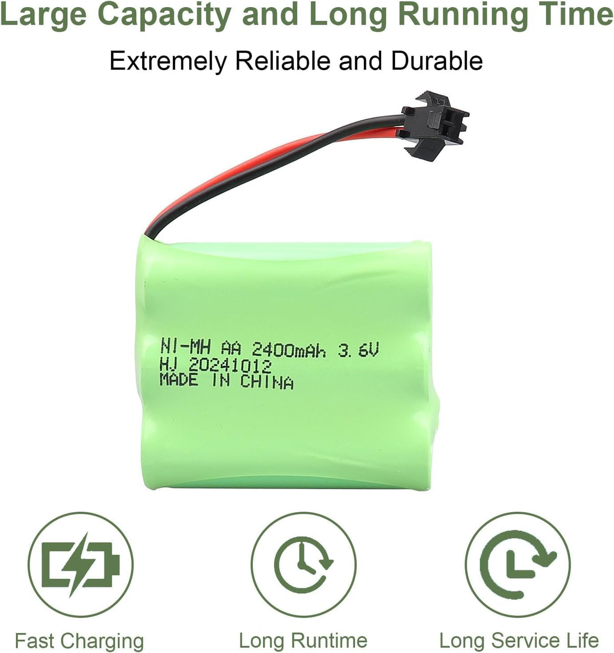 2 Batterie NiMH 3.6V 2400mAh AA con Connettore SM-2P – Batterie Ricaricabili per Auto RC, Camion, Veicoli da Cantiere, Giocattoli, Luci e Dispositivi Elettrici
