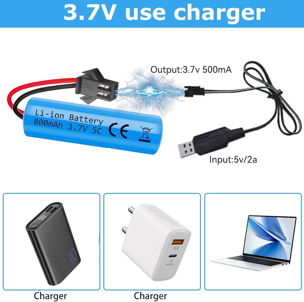 6 stk. 3,7V 800mAh LiPo-batterier med SM-2P-stik og USB-oplader til C2 D828-modeller | Høj autonomi | Sikker forbindelse | Genopladelig og bæredygtig, blå