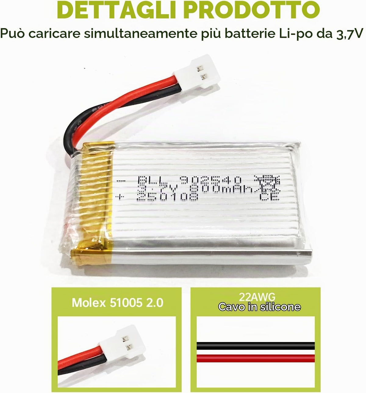 5 Batterie LiPo 3.7V 800mAh con Caricatore USB 5 in 1 | Compatibili con MJX X708W X709, UDI U45 U45W U42 U42W, Syma X5C X5SC X5SW, H5C, E32HW e Droni RC