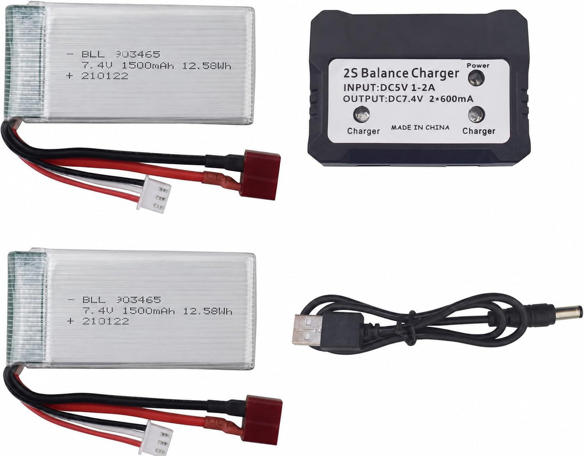 2 Batterie al Litio 7.4V 1500mAh con Caricatore USB 2 in 1 | Compatibili con 9200, 9200E, HB101, 200E, 9202E, 9203E, 9204E, 9205E, 9206E, 2995, YC300, HM101, HM123, 9125