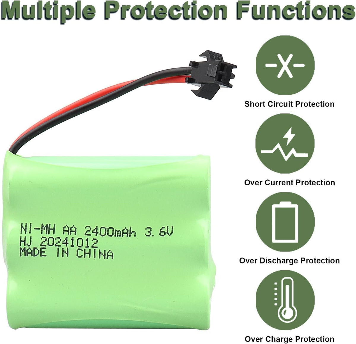 2 Batterie NiMH 3.6V 2400mAh AA con Connettore SM-2P – Batterie Ricaricabili per Auto RC, Camion, Veicoli da Cantiere, Giocattoli, Luci e Dispositivi Elettrici