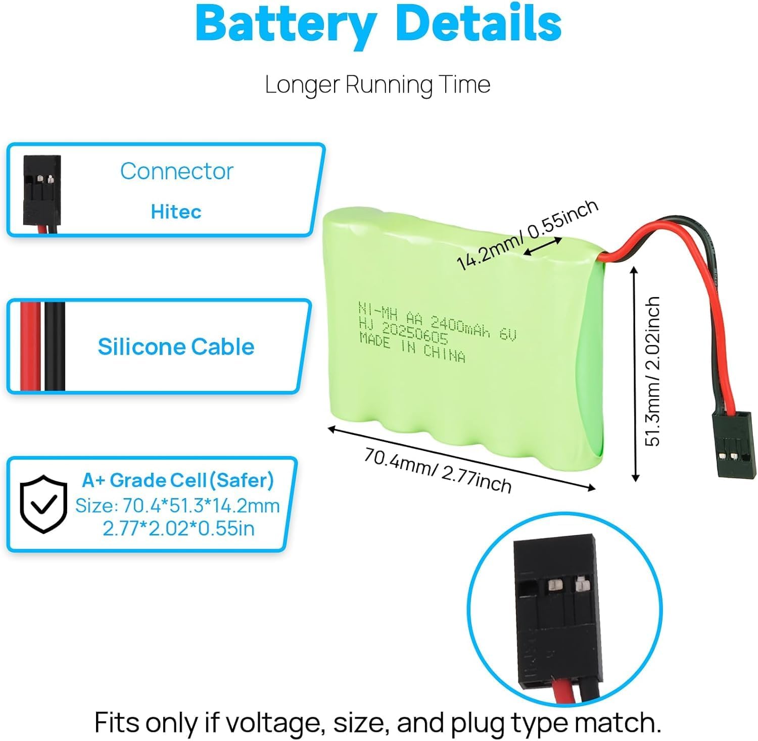 1 Piece Rechargeable Battery 4.8V Ni-Mh 2400 mAh for Remote Car Control