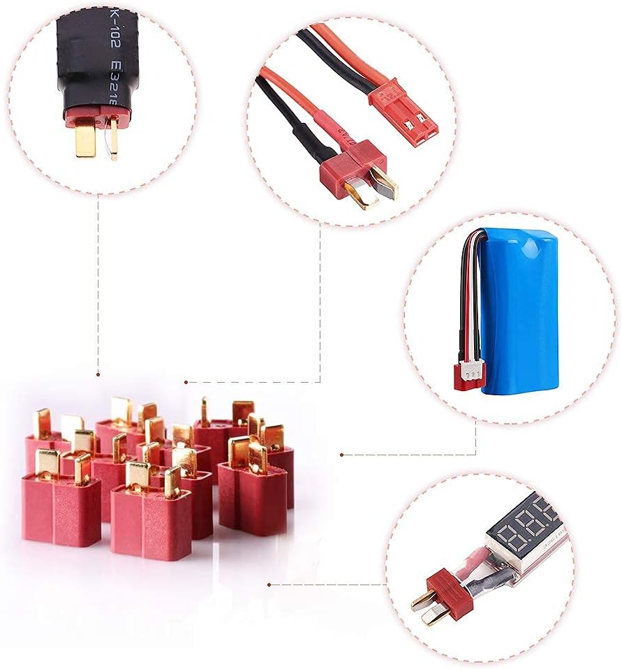 Complete Set of 25 Pair T Plug Connector, T-Plug Deans Male and Female, Including 1m Heat Shrink Tubing for RC LiPo Batteries