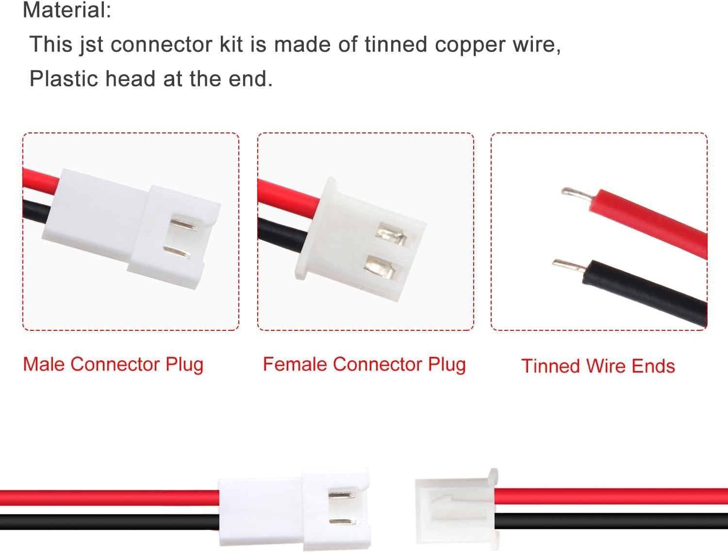30 Paia Connettori JST XH 2.54 2 Pin 150mm 22AWG Maschio Femmina LED Batterie Robot DIY