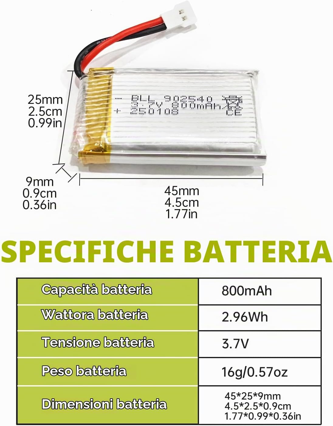 5 Batterie LiPo 3.7V 800mAh con Caricatore USB 5 in 1 | Compatibili con MJX X708W X709, UDI U45 U45W U42 U42W, Syma X5C X5SC X5SW, H5C, E32HW e Droni RC