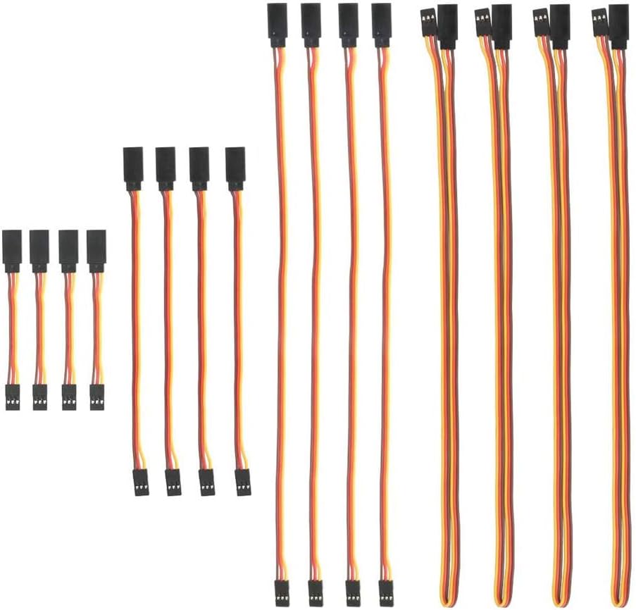 16 Cavi Prolunga Servo JR 3 Pin 22AWG 75-500mm RC Drone Elicotteri Auto Aeromodelli