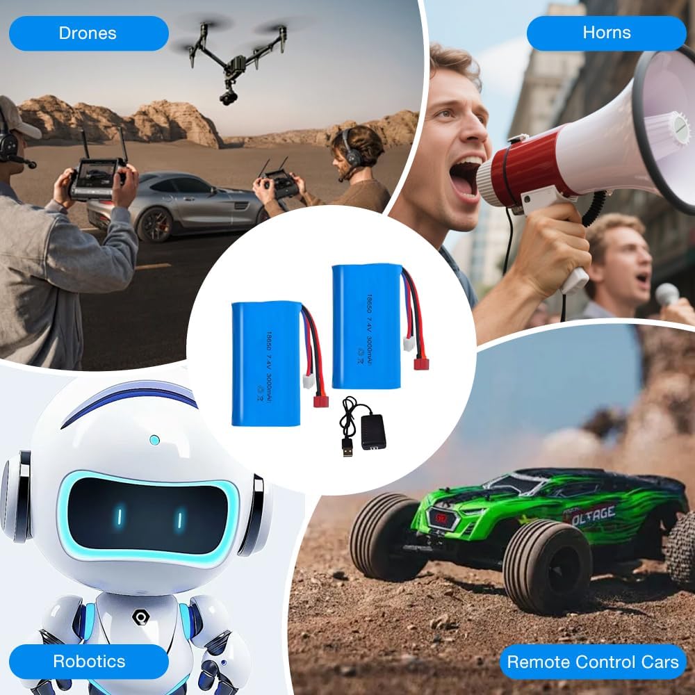 4 db 3.7V 3000mAh Li-ion akkumulátor készlet USB töltővel RC autókhoz, kompatibilitás a DE45 DE42 1:14 Off-road és Drift Racing modellekkel