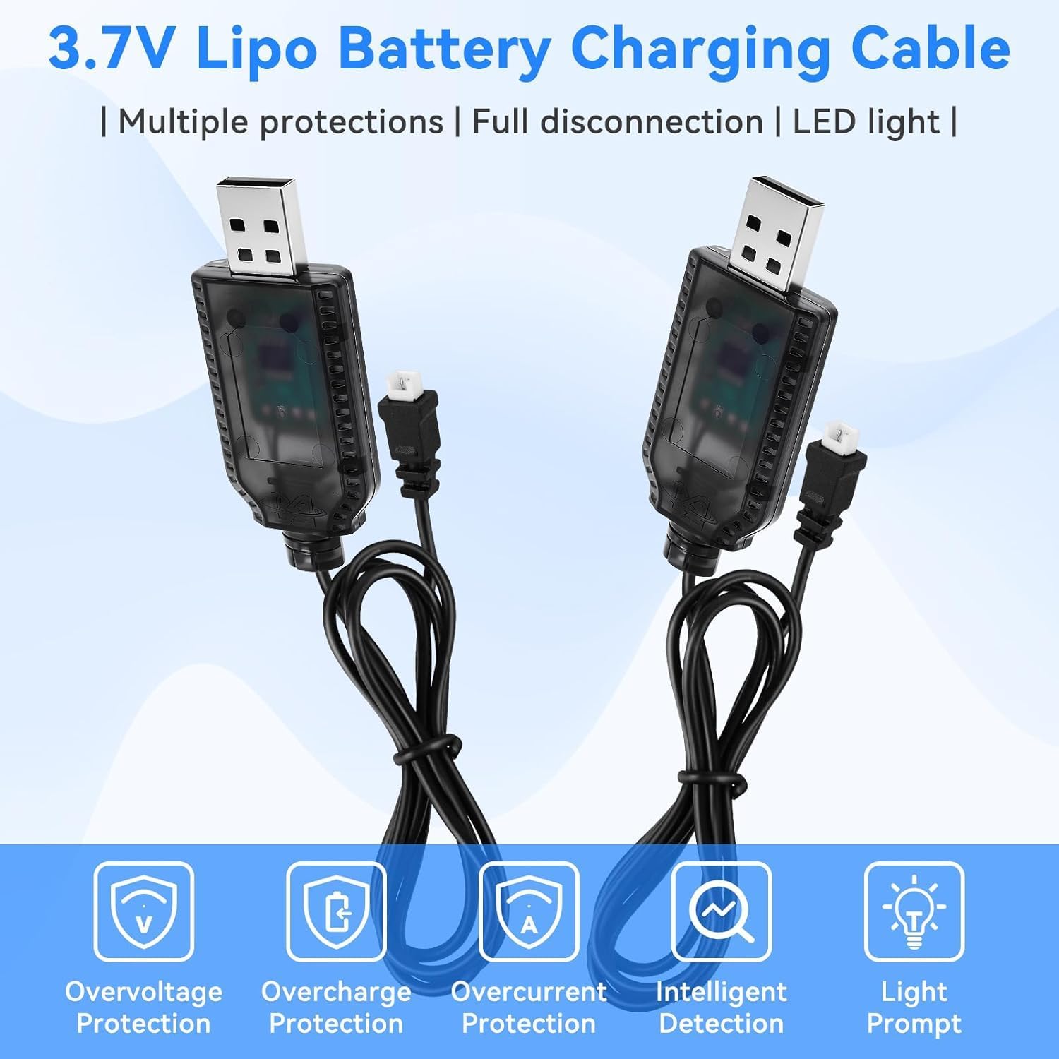 2 Cavi Caricatore USB 3.7V JST 1.25 per Batterie LiPo 1S Arduino