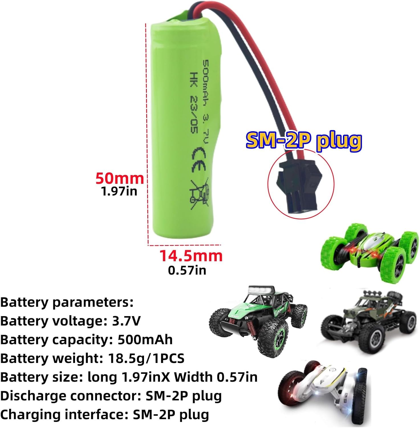 2 Pieces 3.7V 500mah lithium battery for DE35 DE38 DE40 DE50 TB202 TB201 TM201 TM202 TC141 DE44 DE55 TS201 TD202 TD161 Double Face Roll stunt RC Car Kids Toy