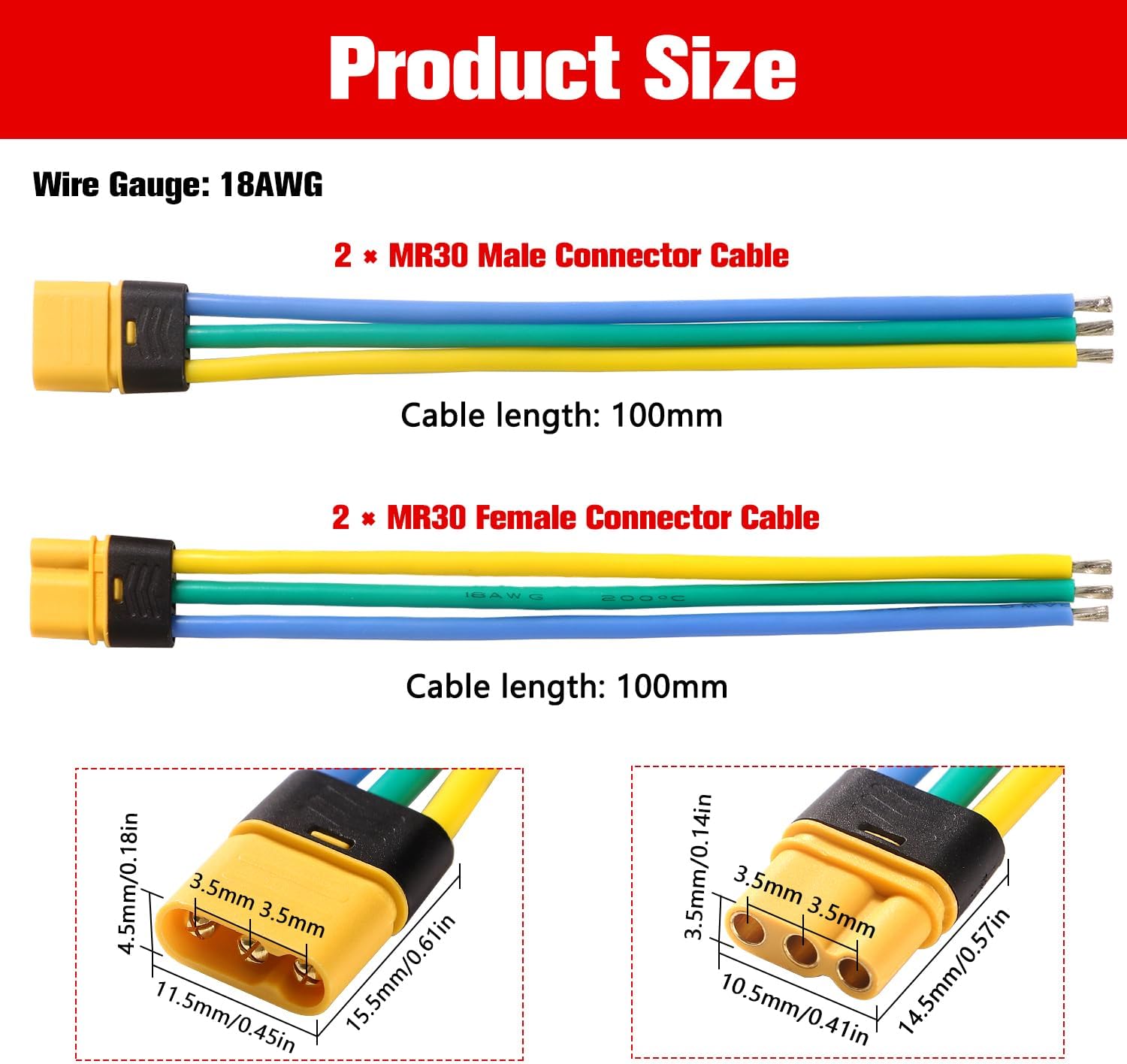 2 Pieces XT60 Parallel Male to 2 Female and Female to 2 Male 14AWG Cable | RC Lipo Battery Adapters | Drones, Cars, Airplanes, Model Builders