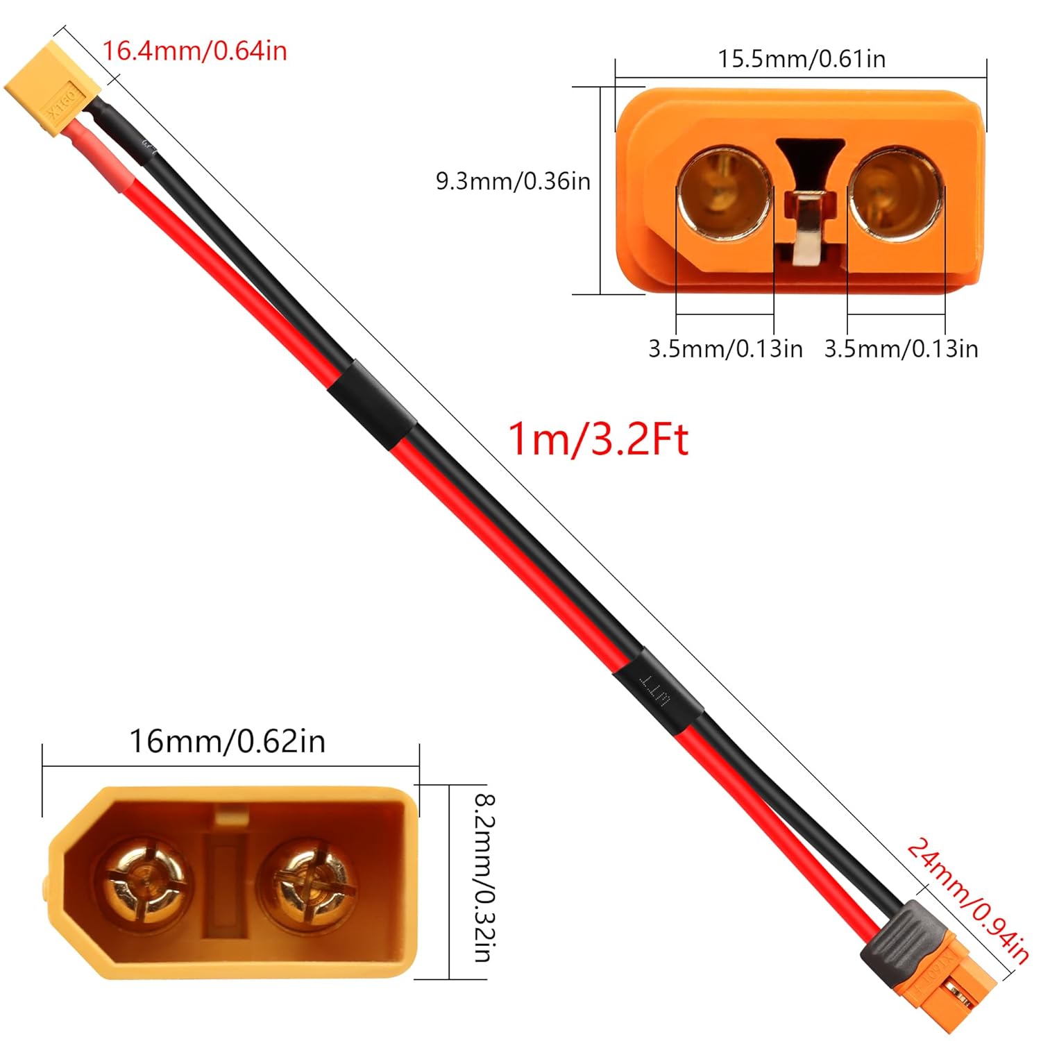 2 komada XT60 paralelnih kabela – Muški na 2 Ženska i Ženski na 2 Muška (14AWG) | Adapteri za LiPo RC baterije | Za dronove, RC aute, avione, modelarstvo