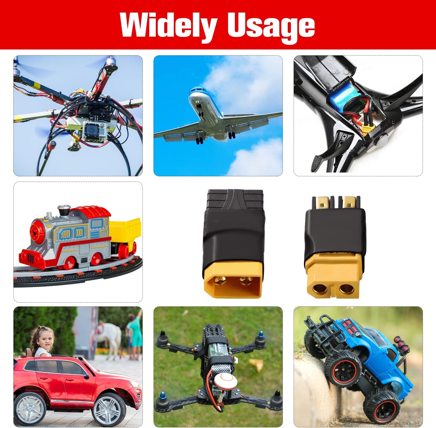2 Adattatori TRX XT60 Maschio Femmina Senza Cavo LiPo ESC RC Drone Auto FPV
