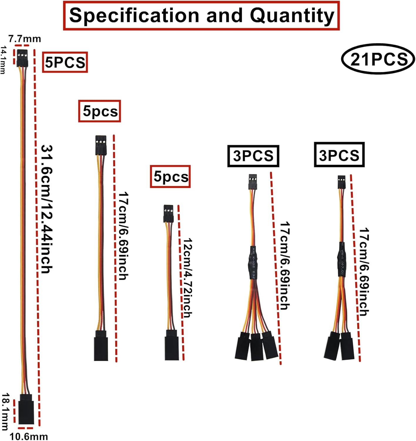 2 Pieces XT60 Parallel Male to 2 Female and Female to 2 Male 14AWG Cable | RC Lipo Battery Adapters | Drones, Cars, Airplanes, Model Builders