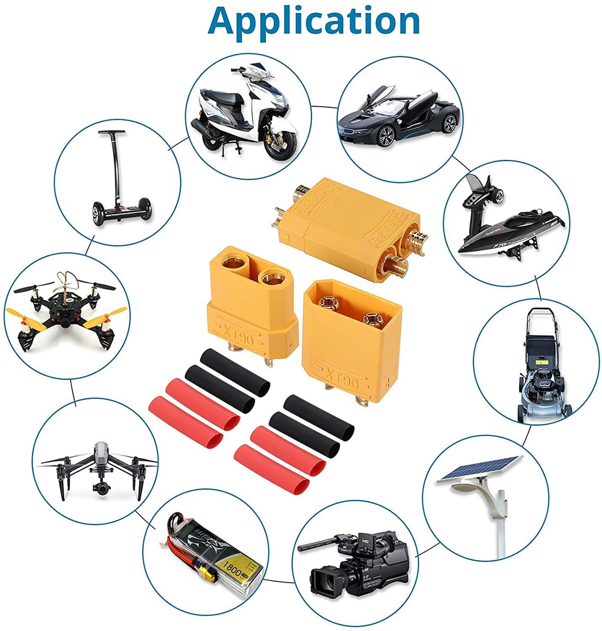 10 Paia Connettori XT90 Maschio-Femmina | Alta Qualità per RC Lipo Batterie, Droni, Aeroplani | Inclusi 40 Termoretraibili, Giallo Rosso Nero, Plastica