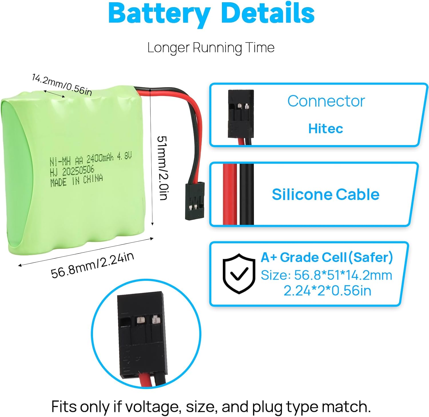Batterie rechargeable 6V Ni-Mh 2400mAh pour télécommande de voiture