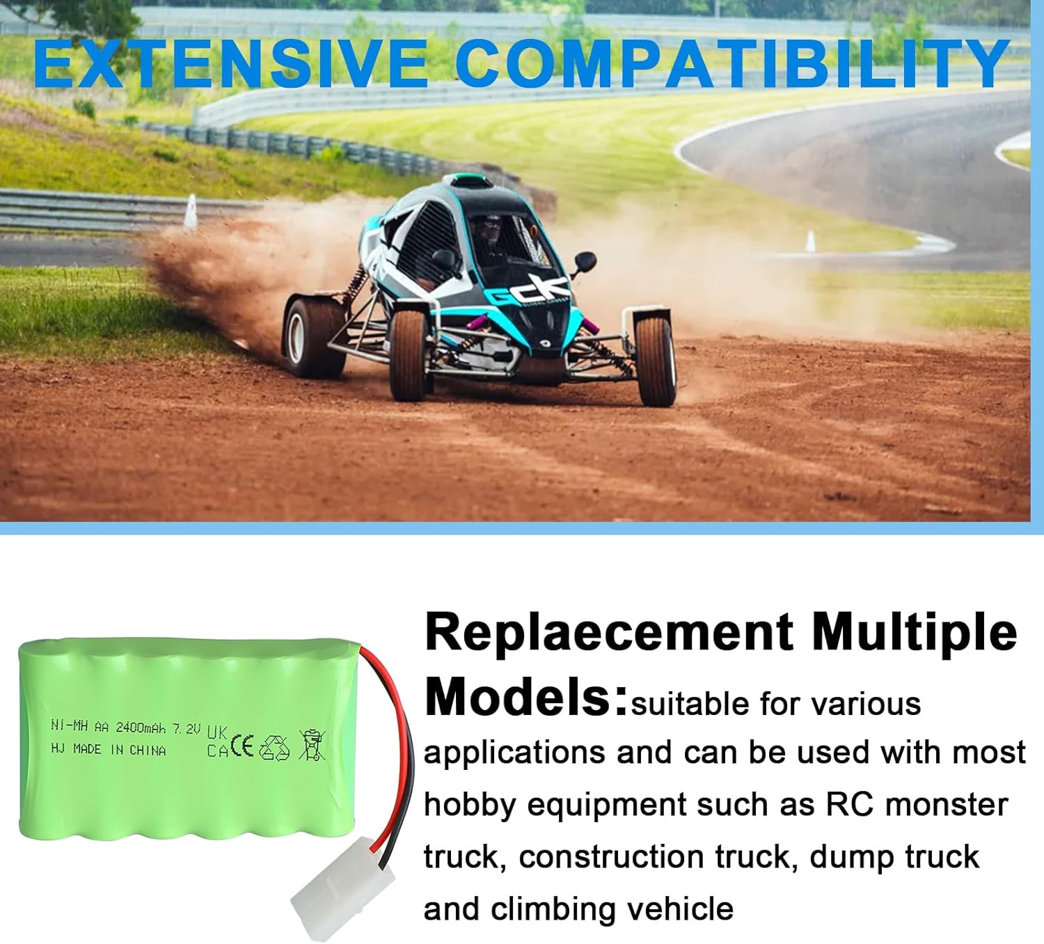 RC NiMH 7.2V 2400mAh AA rechargeable battery with USB charging cable and SM 2P connector, for RC car RC tank RC boats