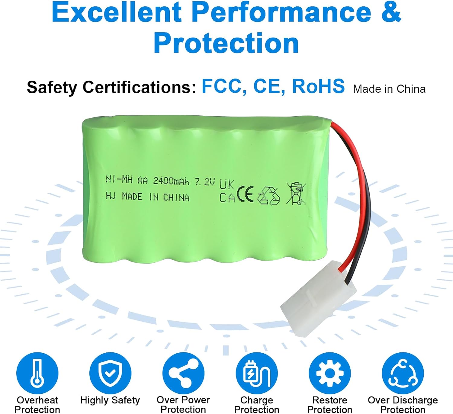 RC NiMH 7.2V 2400mAh AA rechargeable battery with USB charging cable and SM 2P connector, for RC car RC tank RC boats