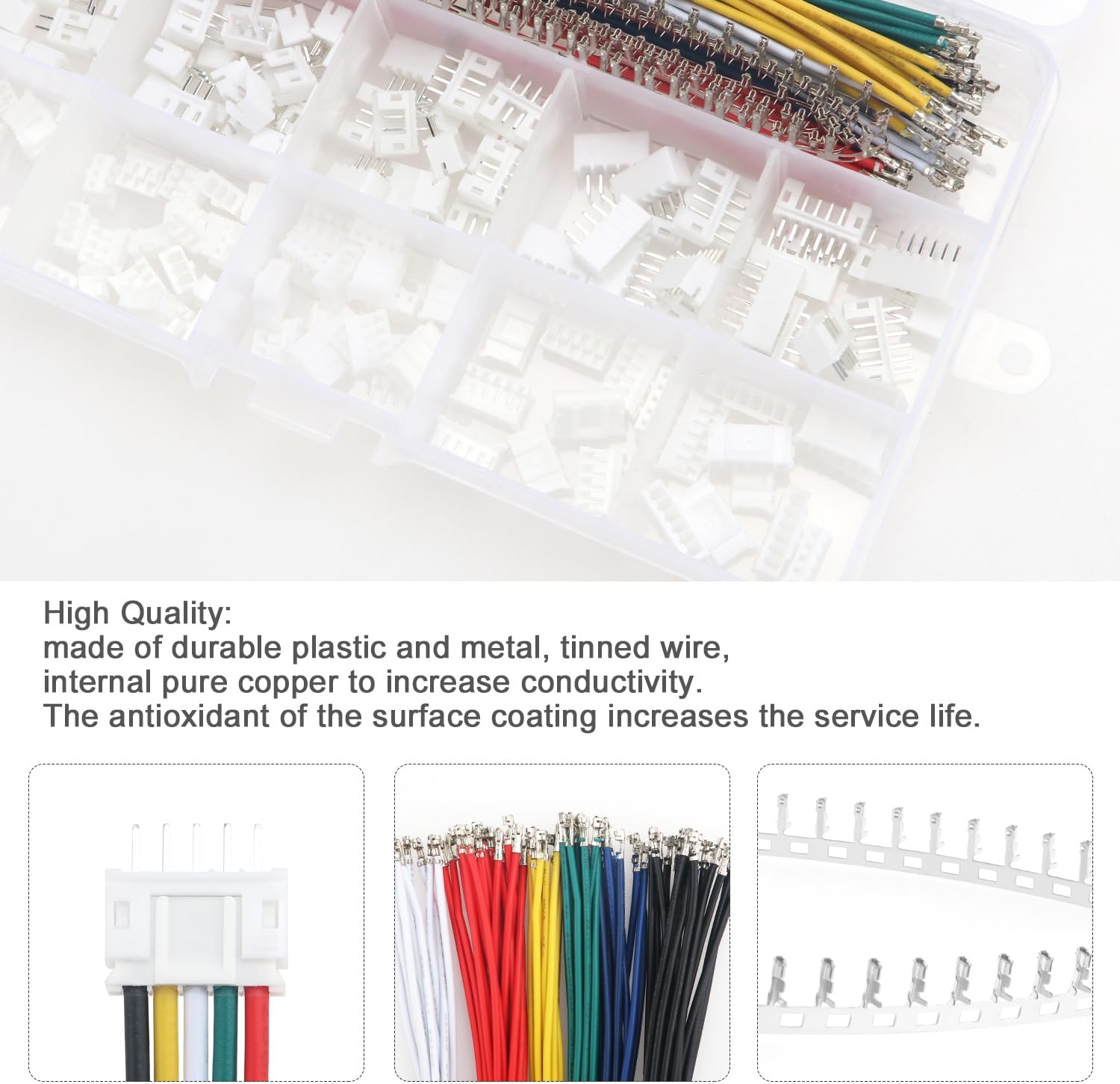 420 Pieces JST 2.0mm Connector Kit: JST-PH 2/3/4/5/6 Pin Set, Male and Female Connectors, 22AWG Pre-Crimped Cables and Dual Female Pins - Ideal for Electronics