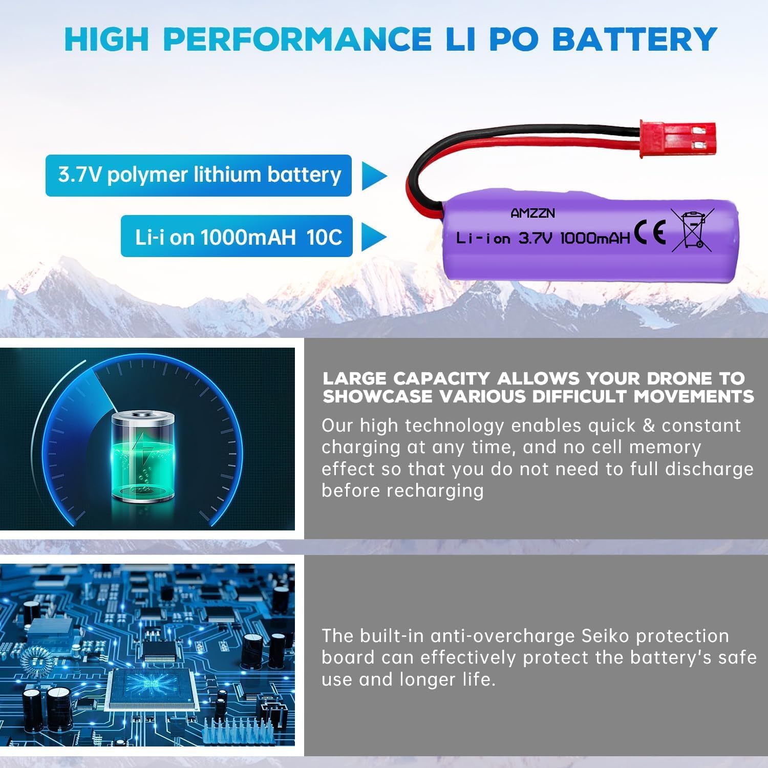 1 kus 7,4 V 1000 mAh SM-4P nabíjateľná batéria s USB nabíjacím káblom pre RC vozidlá DE36W DE65 NO.1809
