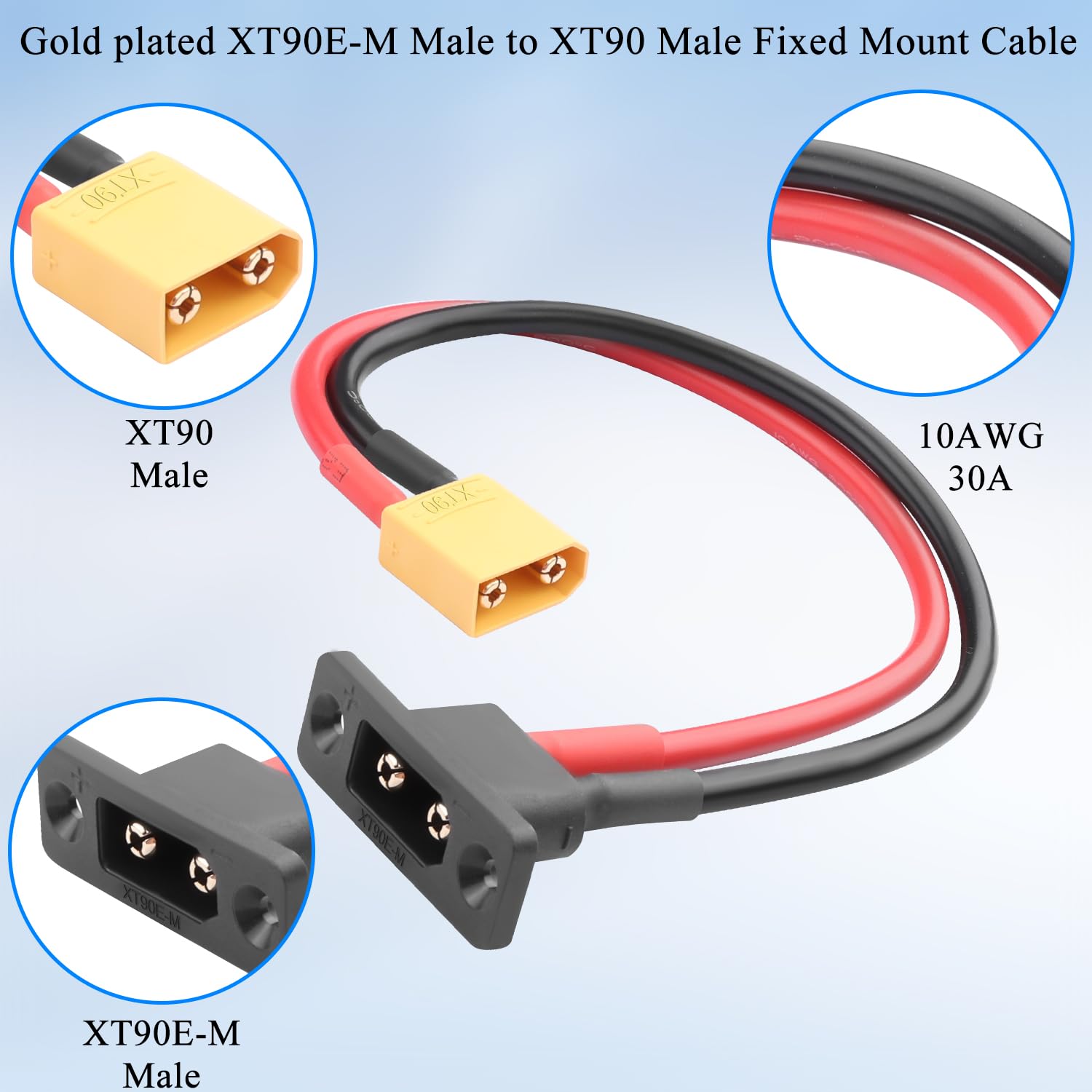 Cavo XT90E-M a XT90 Maschio 30cm 10AWG Bulkhead per Batterie LiPo RC