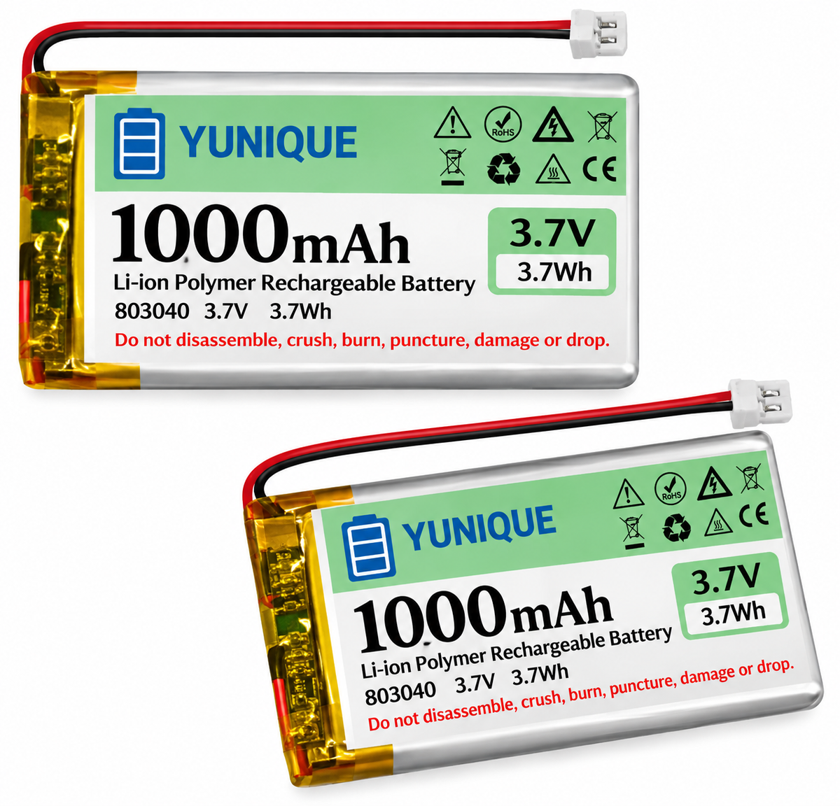 2 Batterie LiPo 3.7V 1000mAh 1S 803040 con Micro JST 1.25 – Batterie Ricaricabili con Protezione per Arduino, ESP32, NodeMCU e Schede di Sviluppo