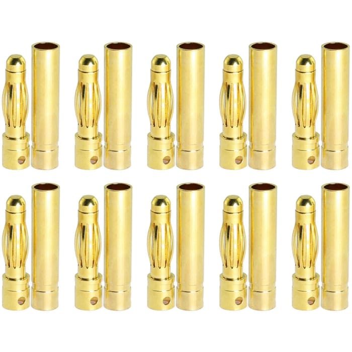 10 Paia di Connettori Banana da 2 mm Batterie Modellismo RC Lipo, Colore Oro.