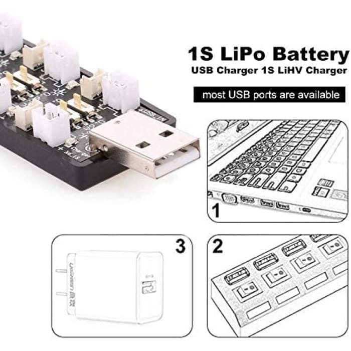 1S LiPo Batteria Caricabatterie USB 3.8V/ 4.35V 6 Canali Caricabatterie LiSV 1S Piccolo Tiny Whoop Blade Inductrix Micro JST 1.25 JST-PH 2.0 mCX mCPX Connettori.