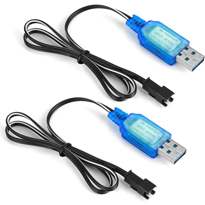 2 Pezzi Cavo Caricatore USB SM-2P 250mAh Output RC Auto per batterie 6V Ni-Mh Colore Azzurro.