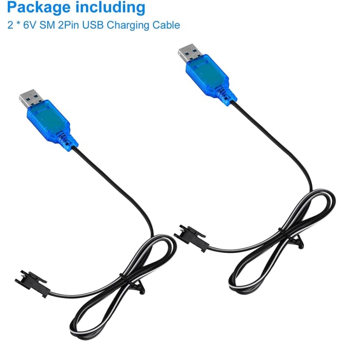 2 Pezzi Cavo Caricatore USB SM-2P 250mAh Output RC Auto per batterie 6V Ni-Mh Colore Azzurro.