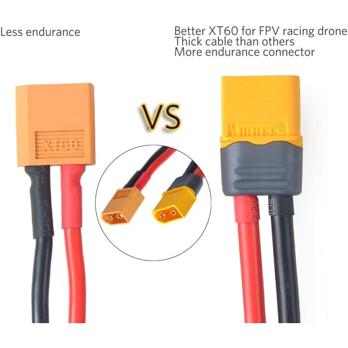 4 Pezzi Connettori XT60 Plug Maschio con Cavi Silicone da 150mm 12AWG per Batterie RC Lipo FPV Racing Drone.