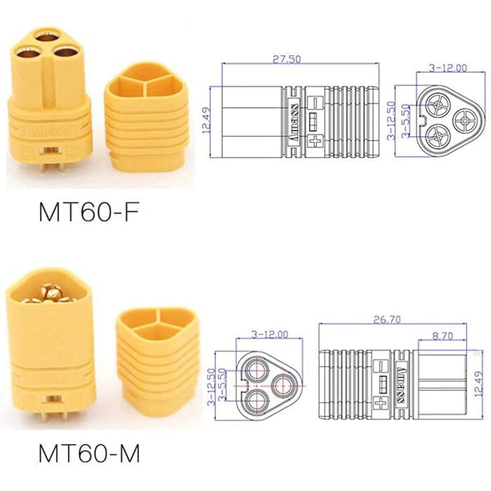 5 paia di connettori MT60 di alta qualità, Spina 3.5mm Attacco ESC, maschio-femmina, connettori per batterie da modellismo RC Lipo.