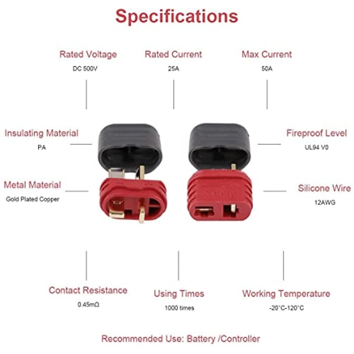 5 Paia T-Plug di Alta qualità, Maschio-Femmina con Guaina di Protezione, Connettori per Batterie da Modellismo RC Lipo.
