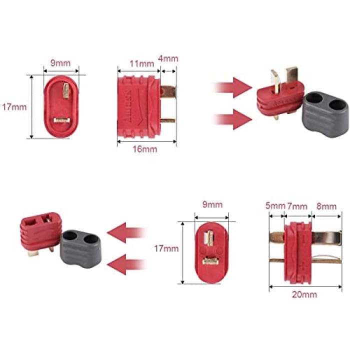 5 Paia T-Plug di Alta qualità, Maschio-Femmina con Guaina di Protezione, Connettori per Batterie da Modellismo RC Lipo.