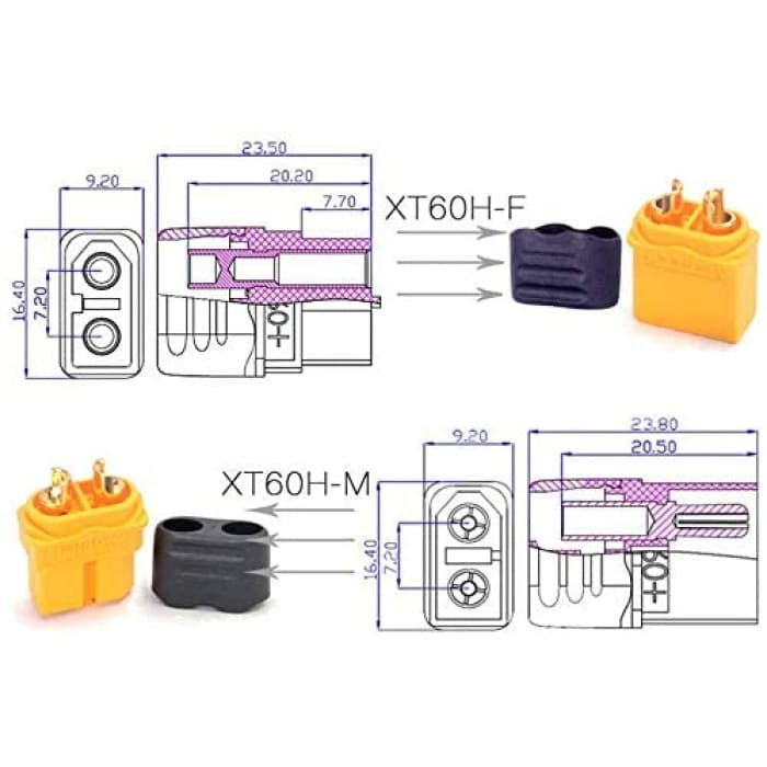 Connettori Xt60H di Alta qualità, Maschio-Femmina con Guaina di Protezione , Connettori per Batterie da Modellismo Rc Lipo, 5 Paia.