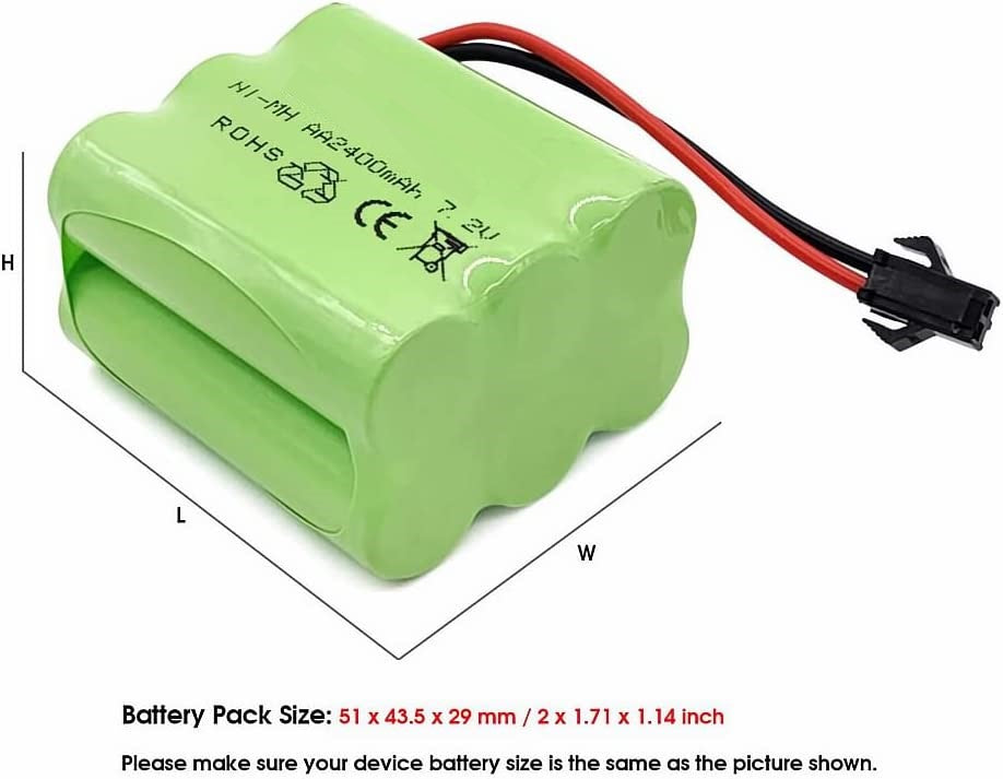 Batteria RC NiMH 7.2V 2400mAh batteria AA ricaricabile con cavo di ricarica USB e connettore SM 2P, per auto RC serbatoio RC barche RC.