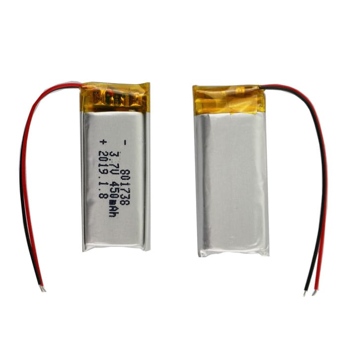 Batteria Lipo Ricaricabile 801738 (3.7v, 450mAh Lipo) per telefono portatile video mp3 mp4 luce LED.