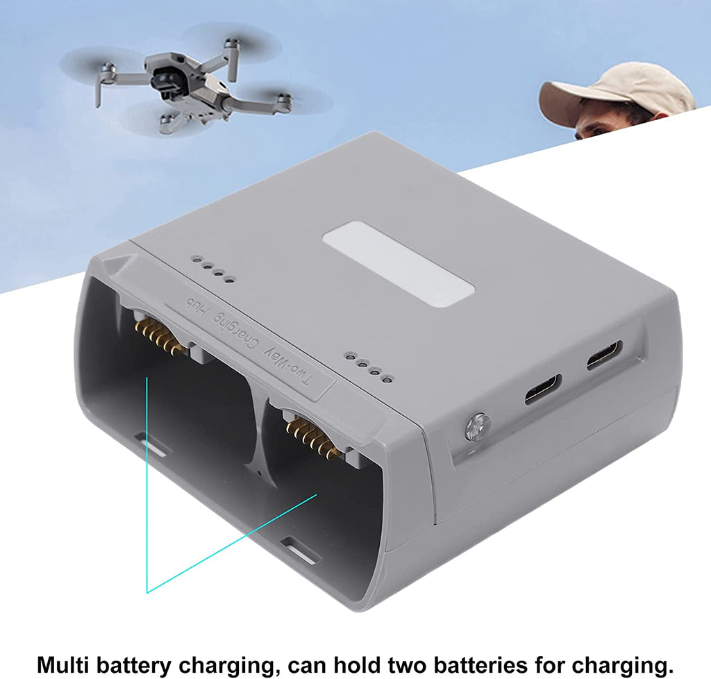 Caricabatteria compatibile con DJI Mini 2/Mini SE droni, hub di ricarica a due vie Batterie per droni Accessori per caricabatterie USB (grigio).