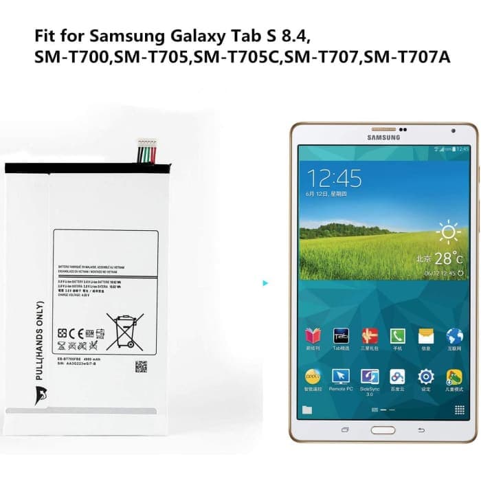 3.8V 4900mAh EB-BT705FBE Tablet Batteria per Samsung Galaxy Tab S 8.4 SM-T700 SM-T700N SM-T705 SM-T705C SM-T705Y SM-T707 SM-T707A SM-T707V Series EB-BT705FBC EB-BT705FBU con Utensili.